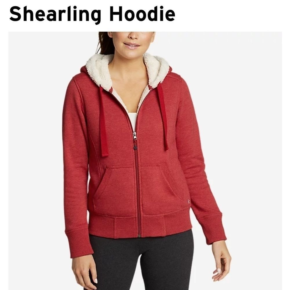 Women's Eddie Bauer Red Shearling Lined Zip Up Hoodie